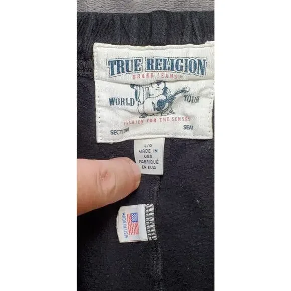 True Religion Basic Sweatpants Unisex Black Size L 100% Cotton Made In USA C32 - Picture 6 of 9